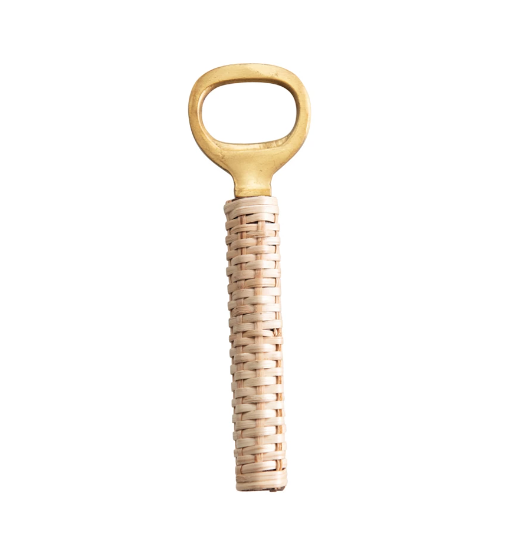 Brass Bottle Opener with Bamboo Wrapped Handle