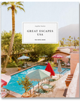 Cover of "Great Escapes USA: The Hotel Book" by Angelika Taschen, featuring a serene poolside scene with lush palm trees and mountain backdrop under a clear sky in Scottsdale, Arizona published by Ingram Book Company.