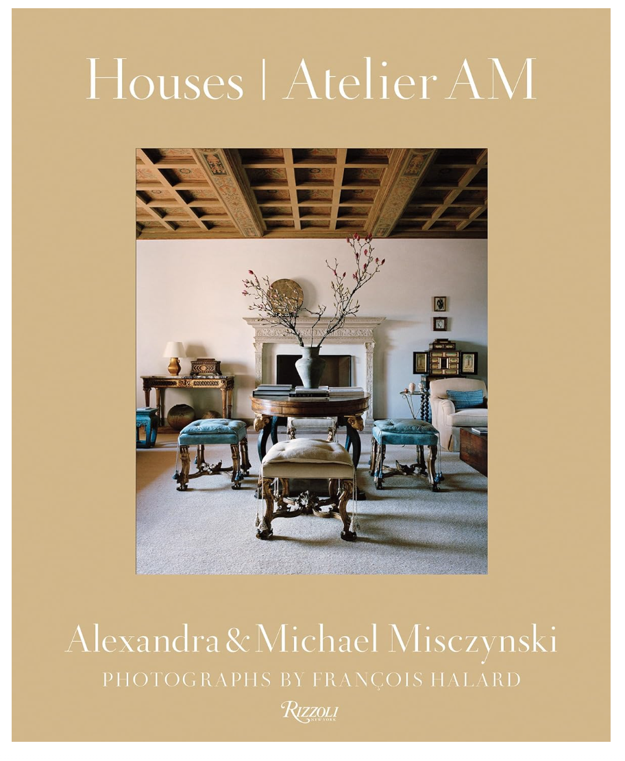 Book cover of "Houses Atelier | Random House" by Alexandra and Michael Misczynski, featuring a photograph of an elegantly furnished room with chairs, tables, and floral decor in Arizona style, taken by François Halard.