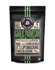 A 7.5 oz black package of Faire Pop Daddy Pretzels featuring a green and tan design, Garlic Parmesan flavor. The text reads "Hand-seasoned in small batches," "Made in Michigan," and boasts "Made with flavor so bold it's lip-smacking, finger-licking goodness and crunch." Indulge in the ultimate Parmesan garlic twist!