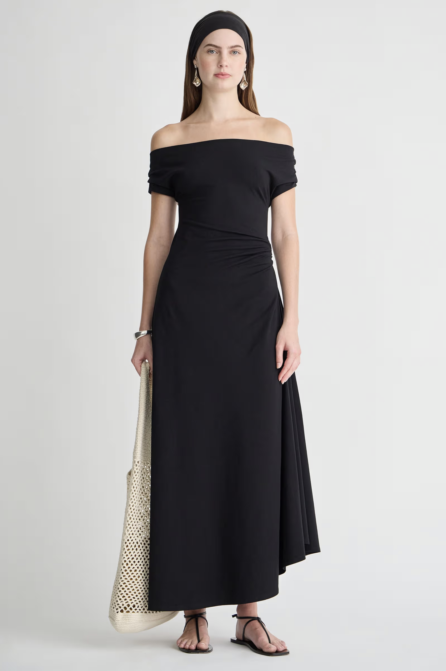 black cotton off the shoulder dress Lace & Beads Plus off-shoulder cotton maxi dress in black