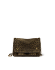 Leopard suede mini messenger with gold studs and chain by Jerome Dreyfuss, Lulu M Bag, adjustable leather strap.