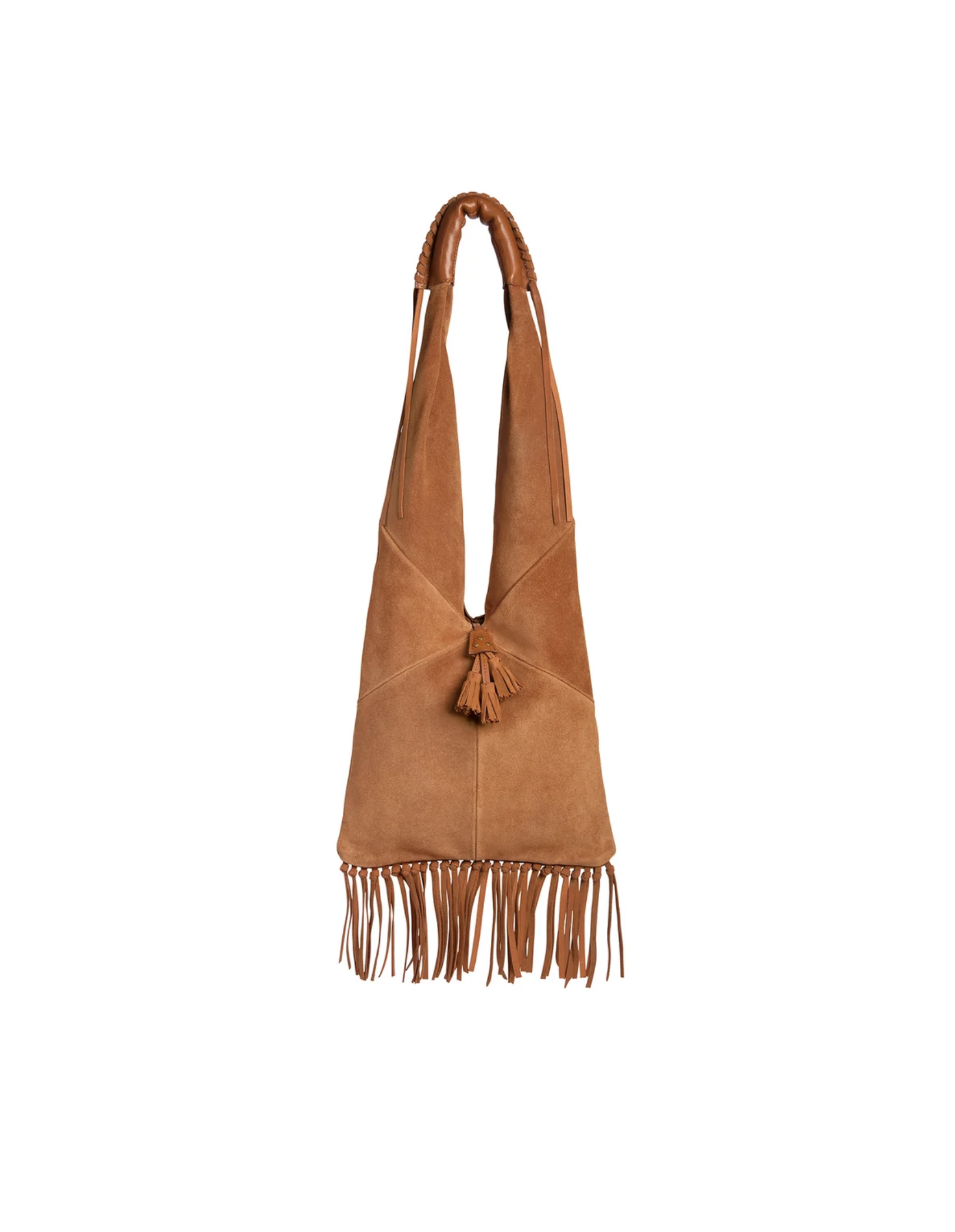 Brown suede handbag with fringe and tassel, Aram M by Jerome Dreyfuss.