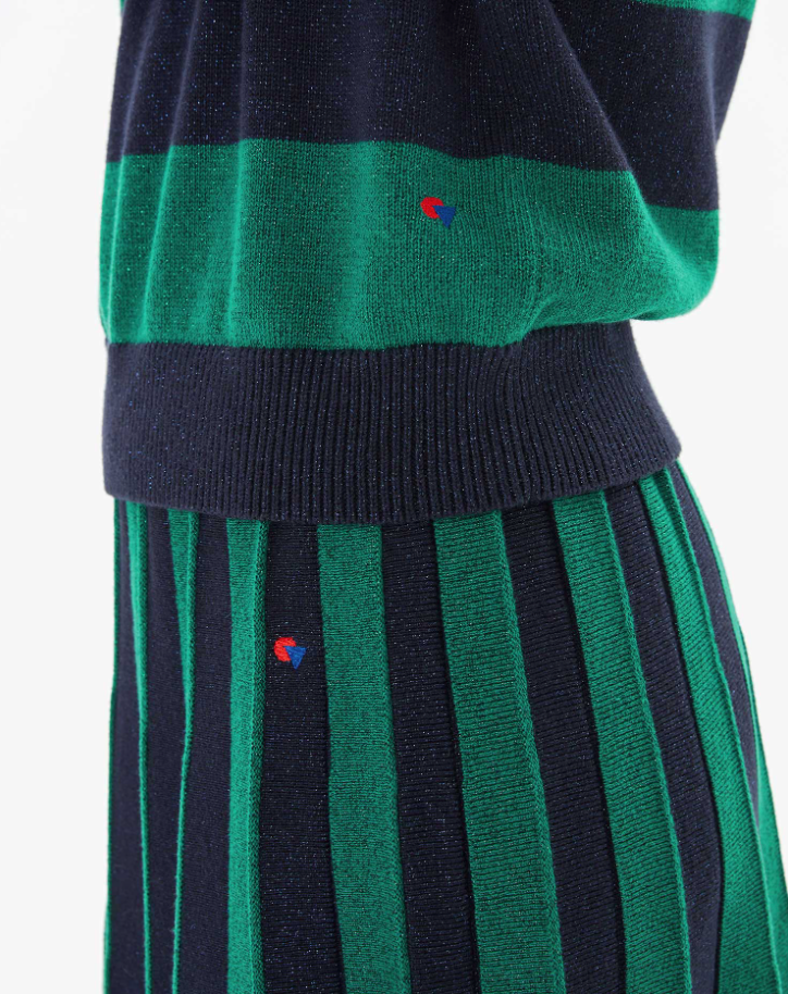 Héloïse Accordion Skirt Navy &amp; Green Stripe