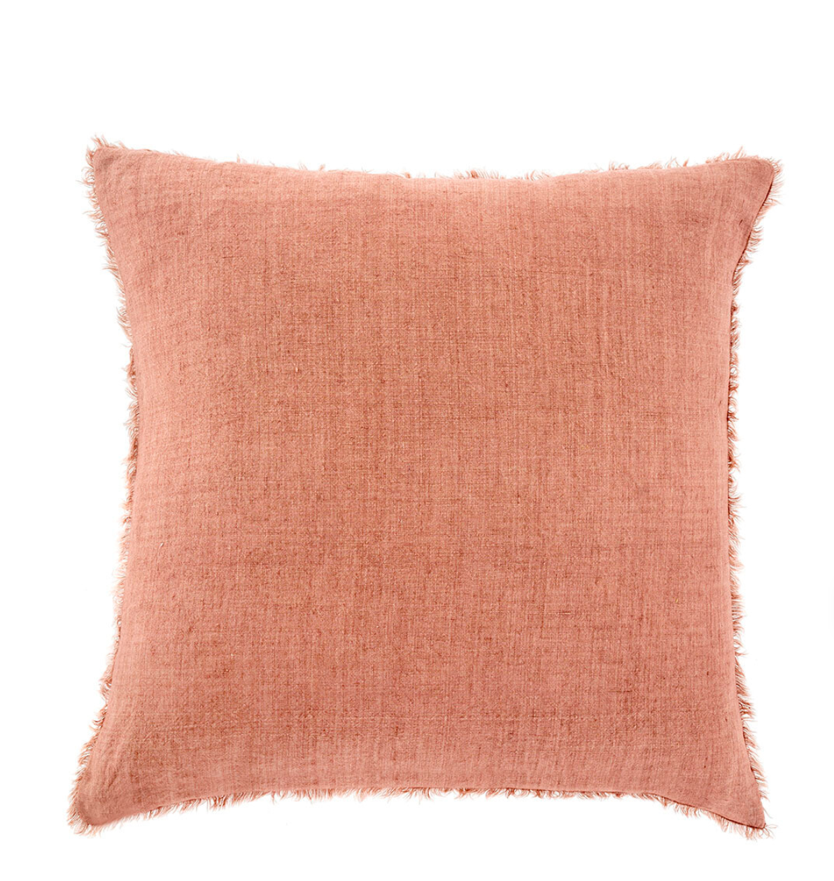 A soft pink Boho Linen Pillow with a textured surface and frayed edges, isolated on a white background, perfect for a Scottsdale bungalow by Indaba.