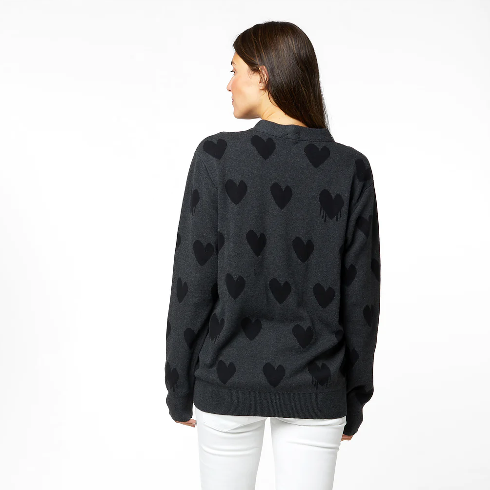 Mr. Right Drippy Heart Cardigan Unisex Charcoal