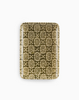 A Faire small tray with a vintage beige and dark brown geometric bungalow pattern, isolated on a white background.
