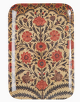 Faire's large tray with a floral pattern featuring red and gold flowers and dark leaves on a beige background, framed by a simple red border, perfect for a bungalow in Scottsdale, Arizona.