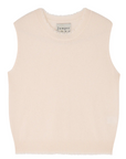 A cream-colored sleeveless cashmere jumper from Jumper 1 2 3 4/CR2, named "Distressed Tank," features a round neckline and ribbed edges, as part of our core collection.