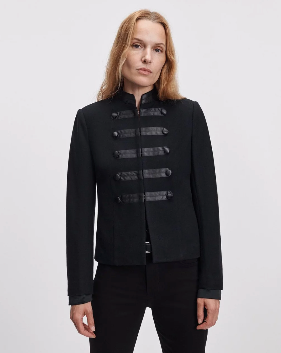 Rag &amp; Bone Mercer Regalia Blazer with decorative buttons, shown on model against a light background.