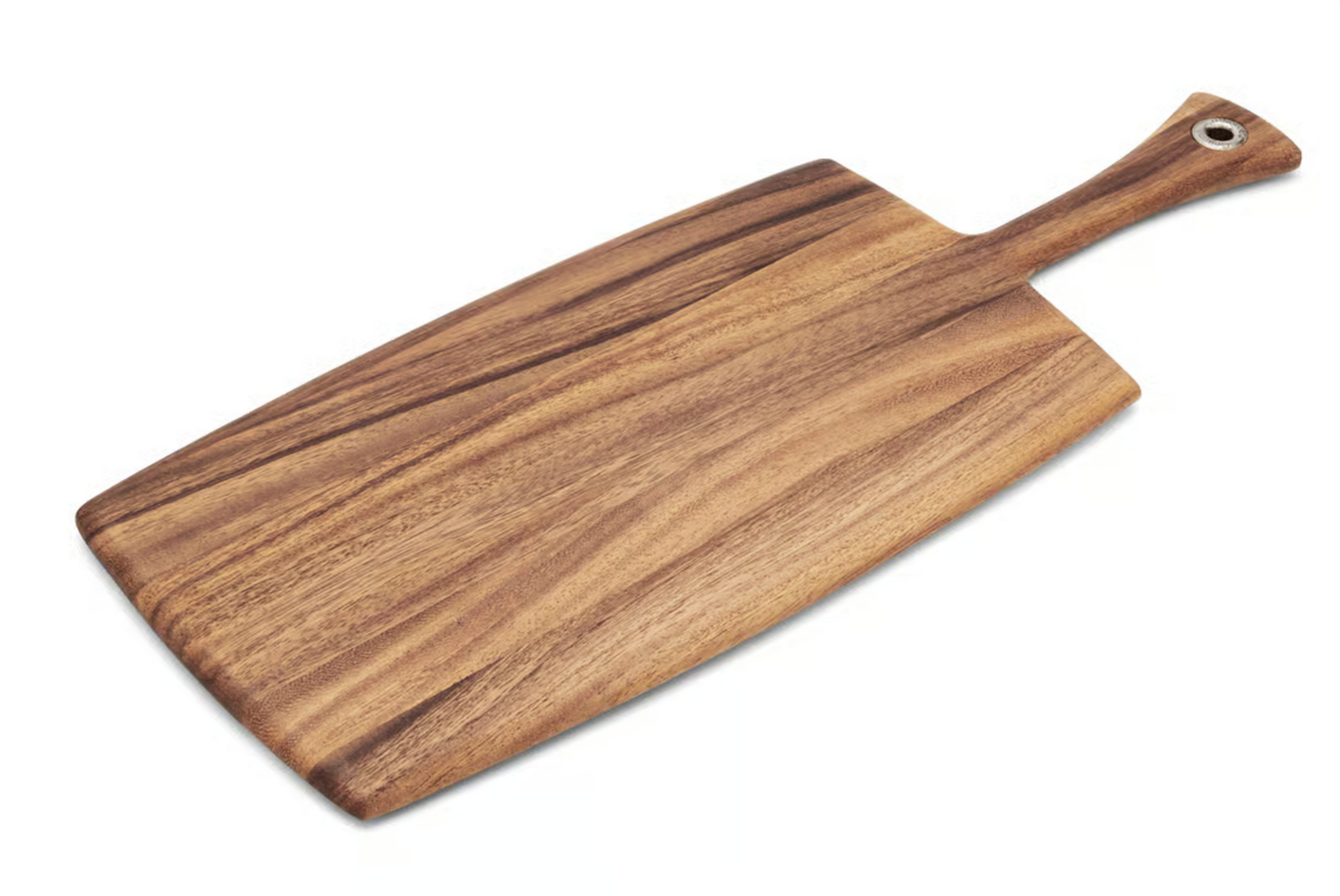 The Provencale Acacia Board by Fox Run Brands is a rectangular paddle board with a handle and hole, ideal as a cheese platter, shown on a white background.