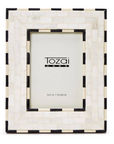 A rectangular handmade photo frame with a white and black brick pattern design features a bold border, displaying the brand "Two's Company" and size 5x7 inches (13x18 cm).