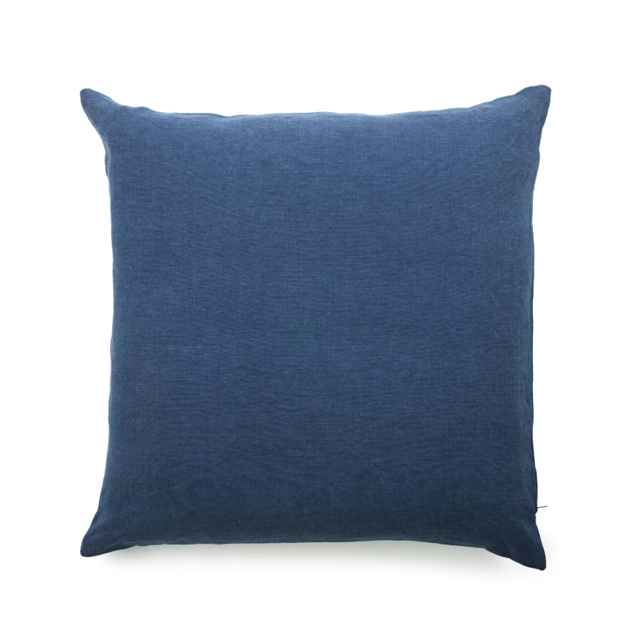 The Max Pillow by Libeco Home is a square 25x25 blue pillow with solid color fabric, shown against a white background; includes pillow insert.