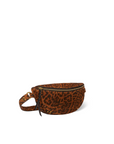 The Lino Banana bag by Jerome Dreyfuss is a brown and black leopard print calfskin leather belt bag with a zipper closure and adjustable strap, shown against a plain white background.
