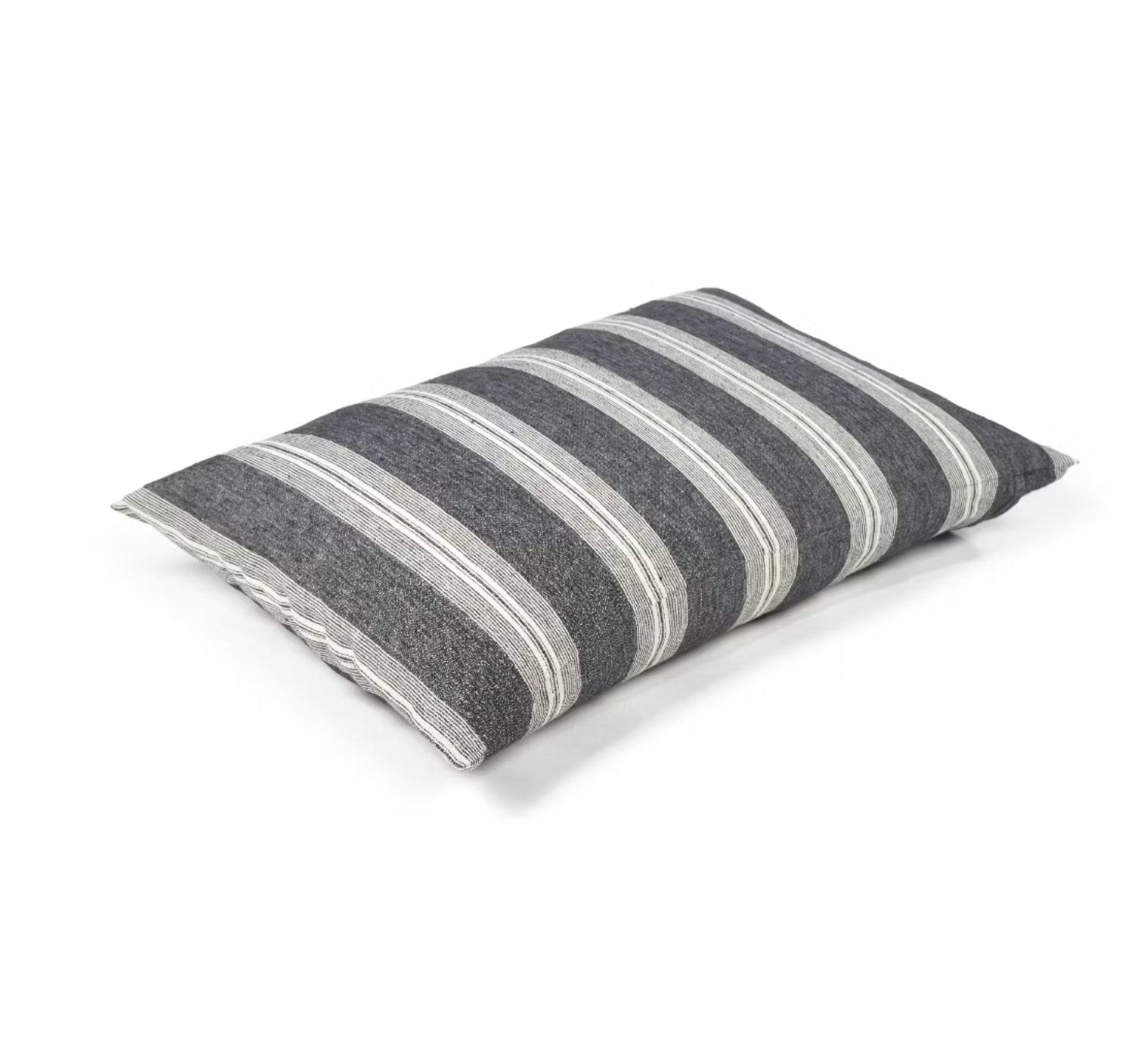 The Libeco Home Tahoe Stripe Super King pillow features horizontal gray and white stripes in pure washed linen, displayed on a white background.