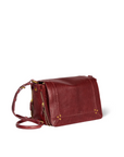 Maroon lambskin bag with gold hardware and adjustable strap by Jerome Dreyfuss, style Igor.