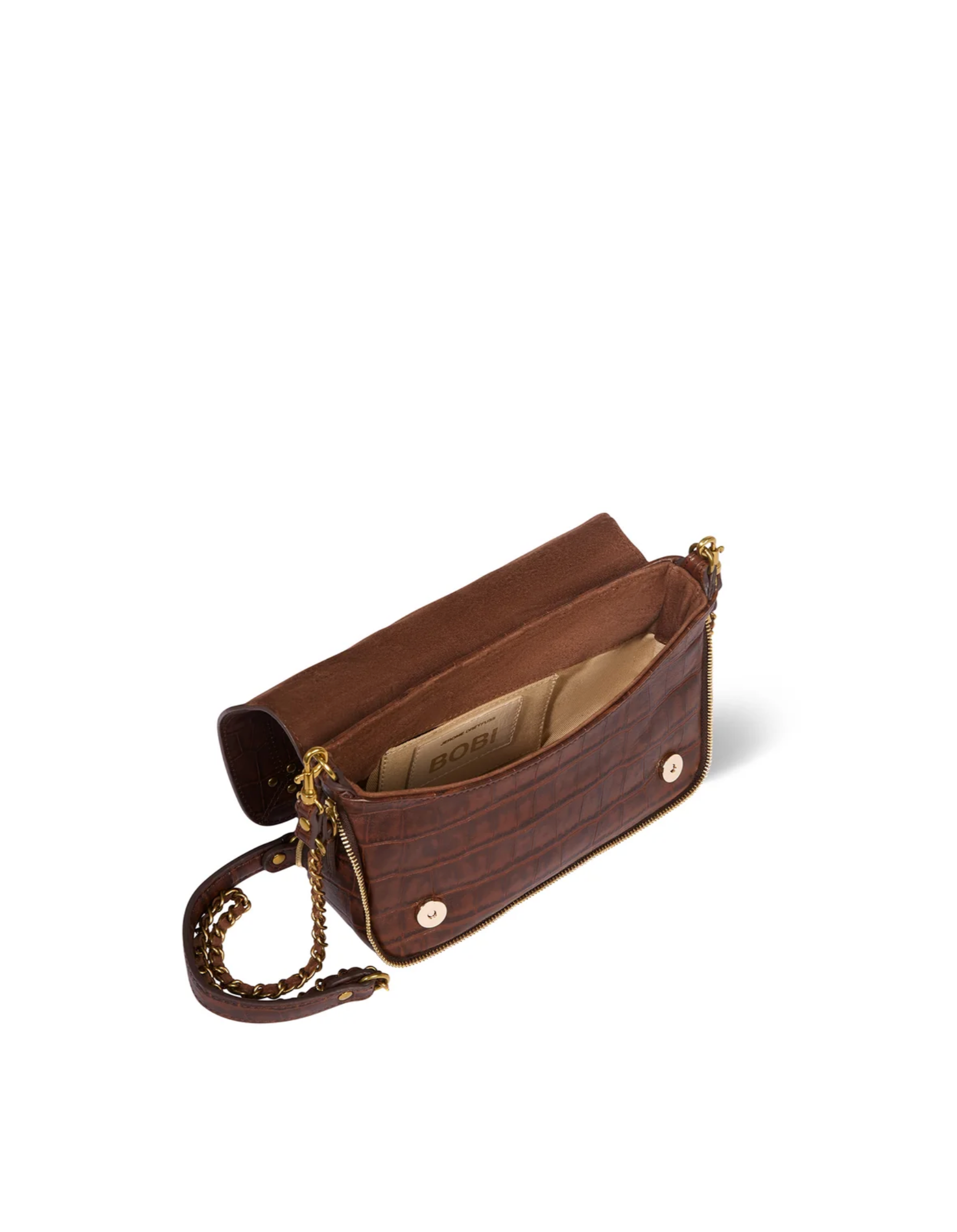 Brown leather crossbody bag with braided strap and beige interior by Jerome Dreyfuss, Bobi Small style.