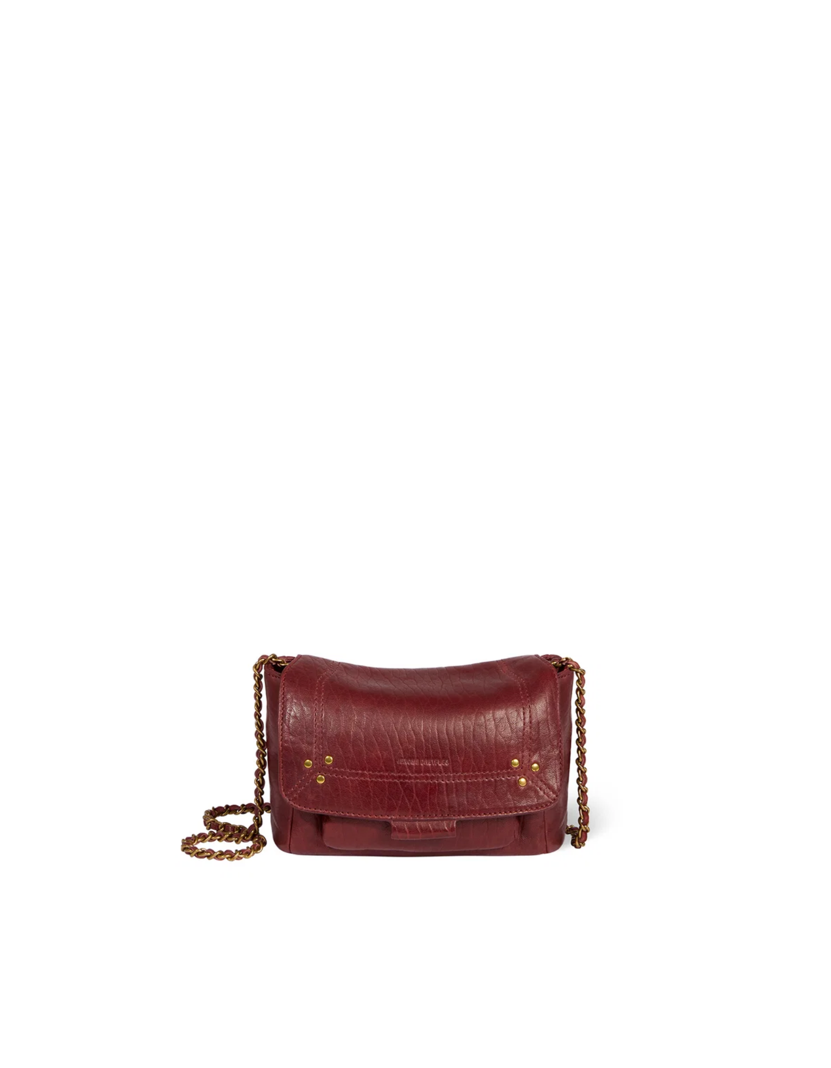 Bubble burgundy leather small bag with gold chain and stud details by Jerome Dreyfuss.