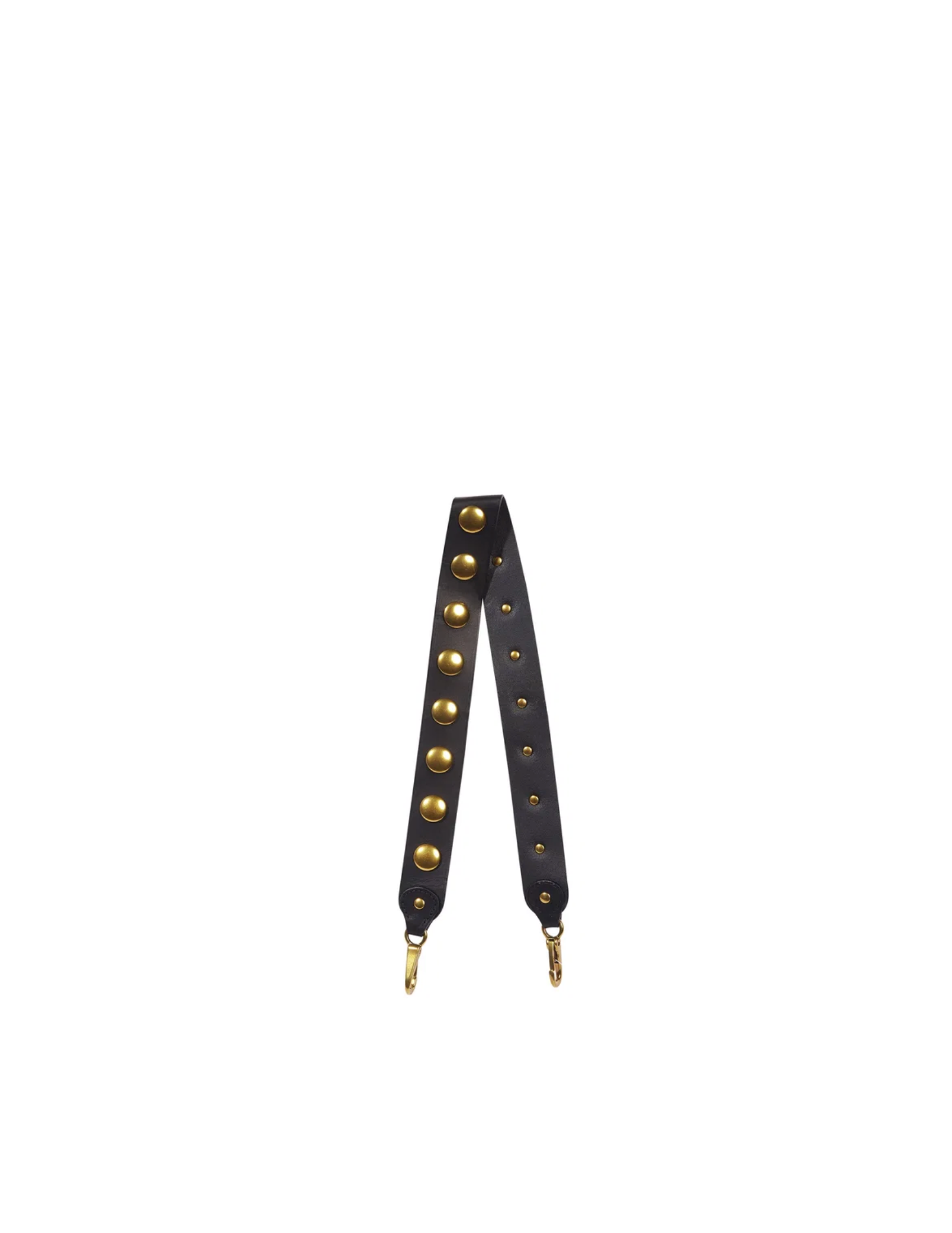 Black leather strap with gold clasps by Jerome Dreyfuss, Cowskin Noir Brass, shown on a white background.