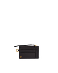 Black leather cardholder with gold accents, zip pocket, and seven slots by Jerome Dreyfuss.