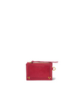 Red leather cardholder with gold rivets, seven slots, zip pocket, and key ring by Jerome Dreyfuss.
