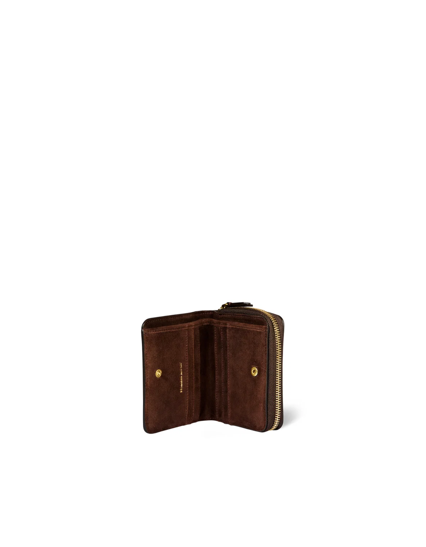 Brown goat leather bifold wallet with snap and zip coin pocket by Jerome Dreyfuss.