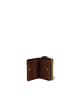 Brown goat leather bifold wallet with snap and zip coin pocket by Jerome Dreyfuss.