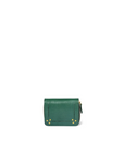 Henri Zip Wallet in avocado-green goat leather with gold rivets by Jerome Dreyfuss on a white background.