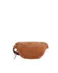 Caramel suede crossbody bag with front pocket and zip closure, Jerome Dreyfuss Lino Banane.