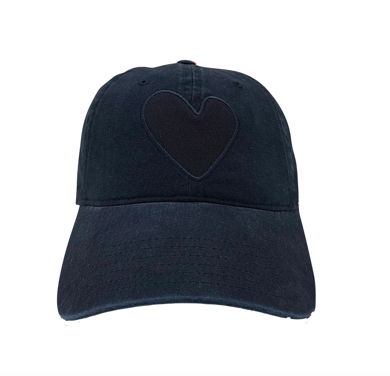 The KR Imperfect Heart Hat by Kerri Rosenthal, in black with an embroidered heart patch, is shown on a plain white background. This hat adds a subtle statement to any outfit.