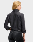 White Signature The Boardroom shirt by Sarah Alexandra, back view on model with blond hair, plain background.