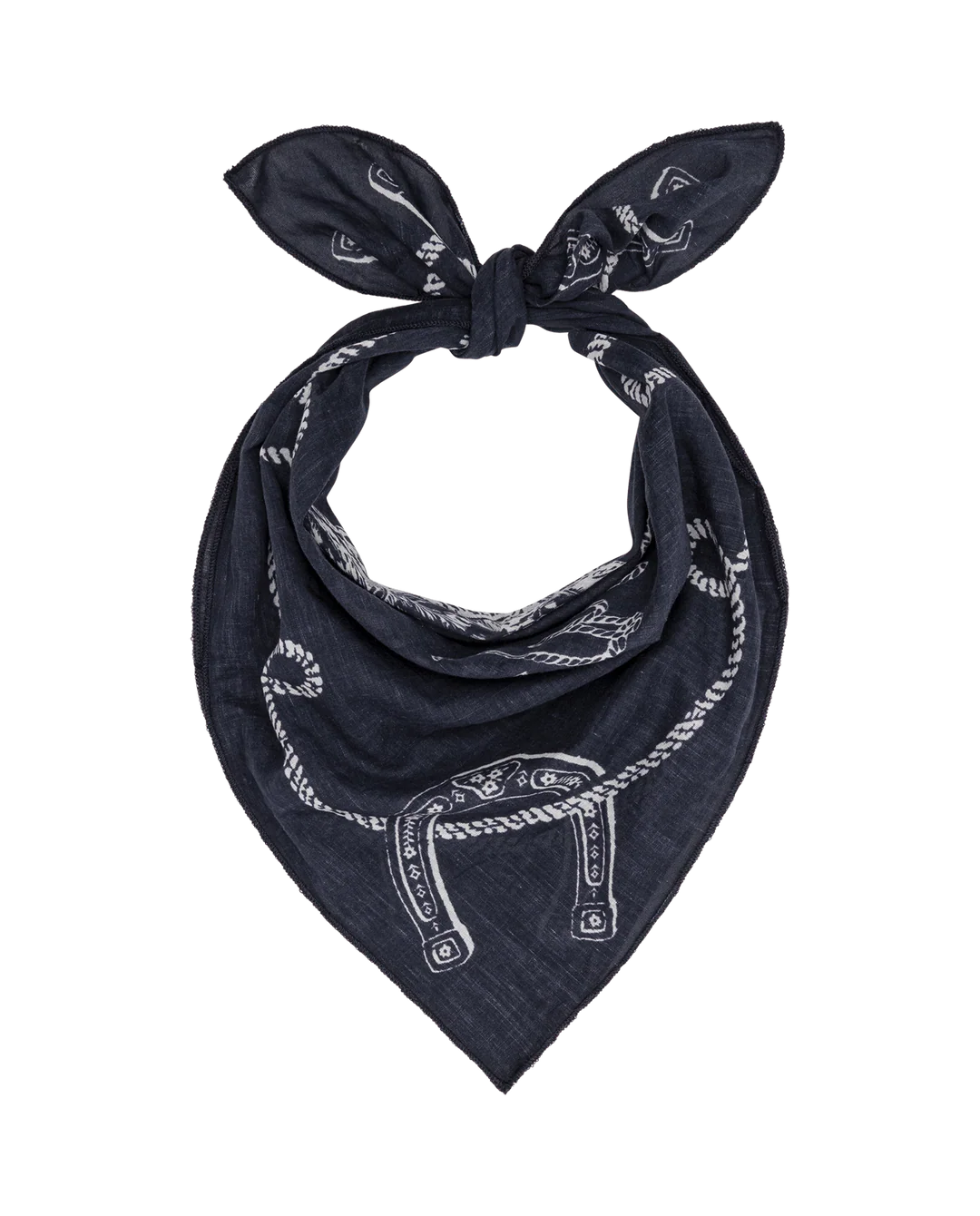 The Stetson Western Bandana by The Great Inc., in black with a white paisley design, is folded and loosely knotted with ends up, shown on a plain white background.