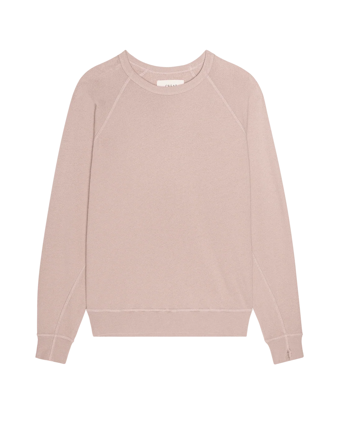 Oversized ballet pink crewneck sweatshirt with long sleeves by The Great Inc., handcrafted in LA for a relaxed fit.