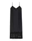 Black satin slip dress with thin straps and lace trim by The Great Inc., vintage-inspired style from Bungalow Furniture.