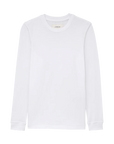 White long sleeve slim cotton tee with ribbed cuffs and crew neck by The Great Inc., made in the USA.