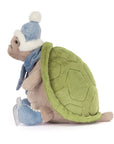 Timmy Turtle Skating by Jelly Cat Inc. features a plush turtle with a green shell, blue hat with pompom, scarf, and blue ice skates—adorable on a white background and perfect for festive gifting.