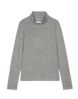Heather grey women’s long sleeve turtleneck top by The Great Inc. ideal for layering, shown on a white background.