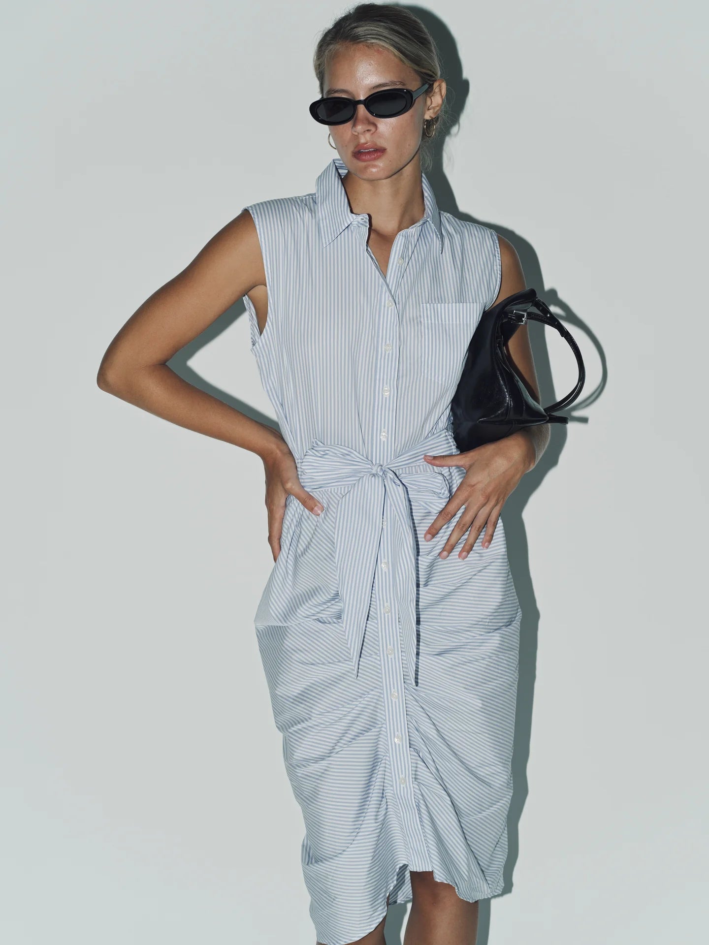 The Sleeveless Wrap Front Dress Blue/White / S