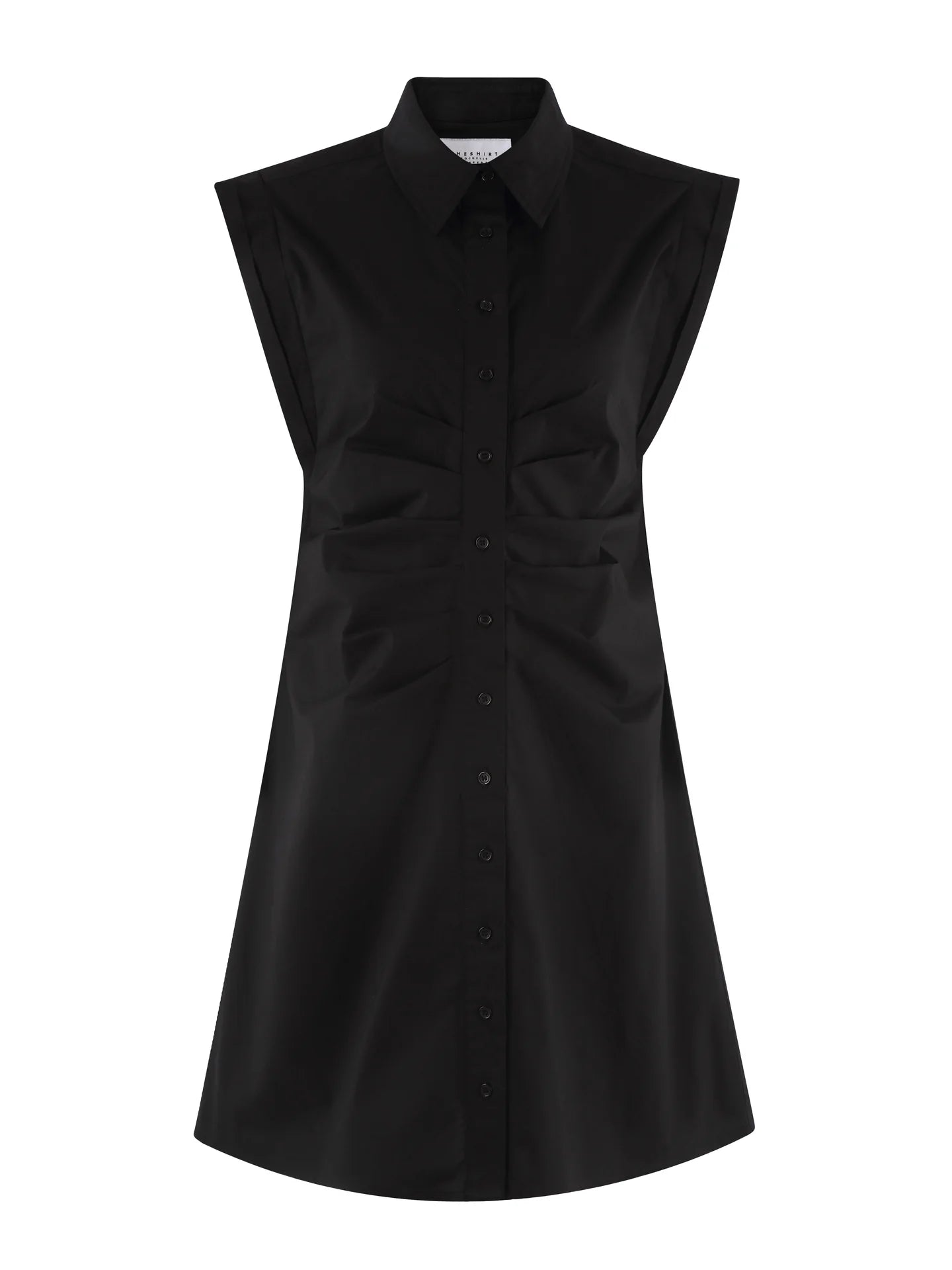 Sleeveless tailored dress with collar and pleated chest, by THE SHIRT, Zaria style, featuring No Gape buttons.