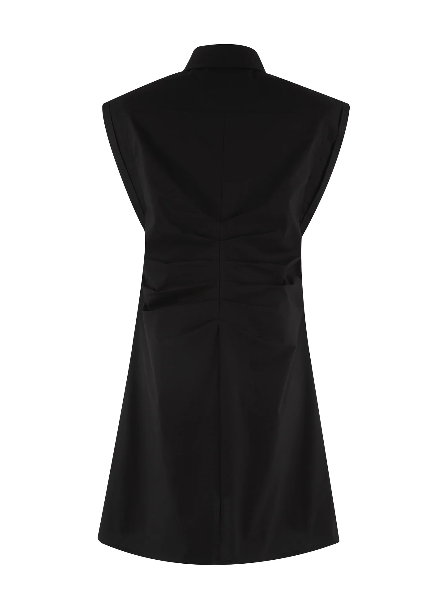 Sleeveless black collared dress with structured shoulders and a gathered back by THE SHIRT, tailored fit.