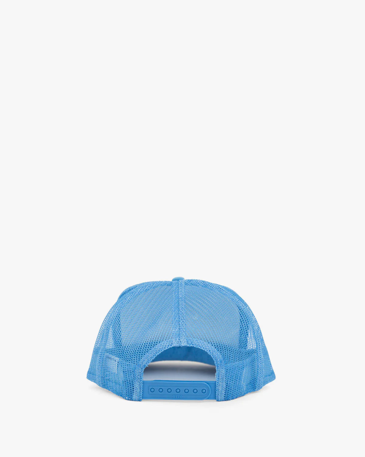 The Trucker Hat Les Sardines by Clare Vivier, featuring a blue mesh design with an adjustable snapback closure and holes, is shown from the back against a plain white background.