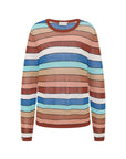 Long sleeve knit top with blue, white, rust, and beige stripes by The Upside, IZA MILLA collection.