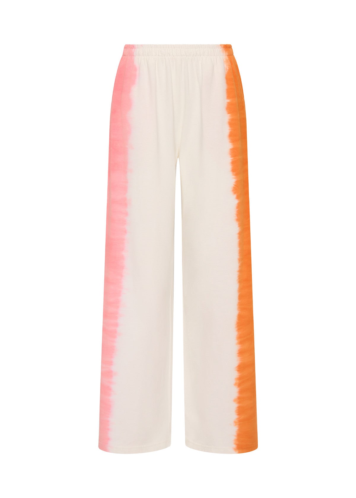 Wide leg pants with pink stripe on left, orange stripe on right, organic cotton by The Upside, TOKIO style.