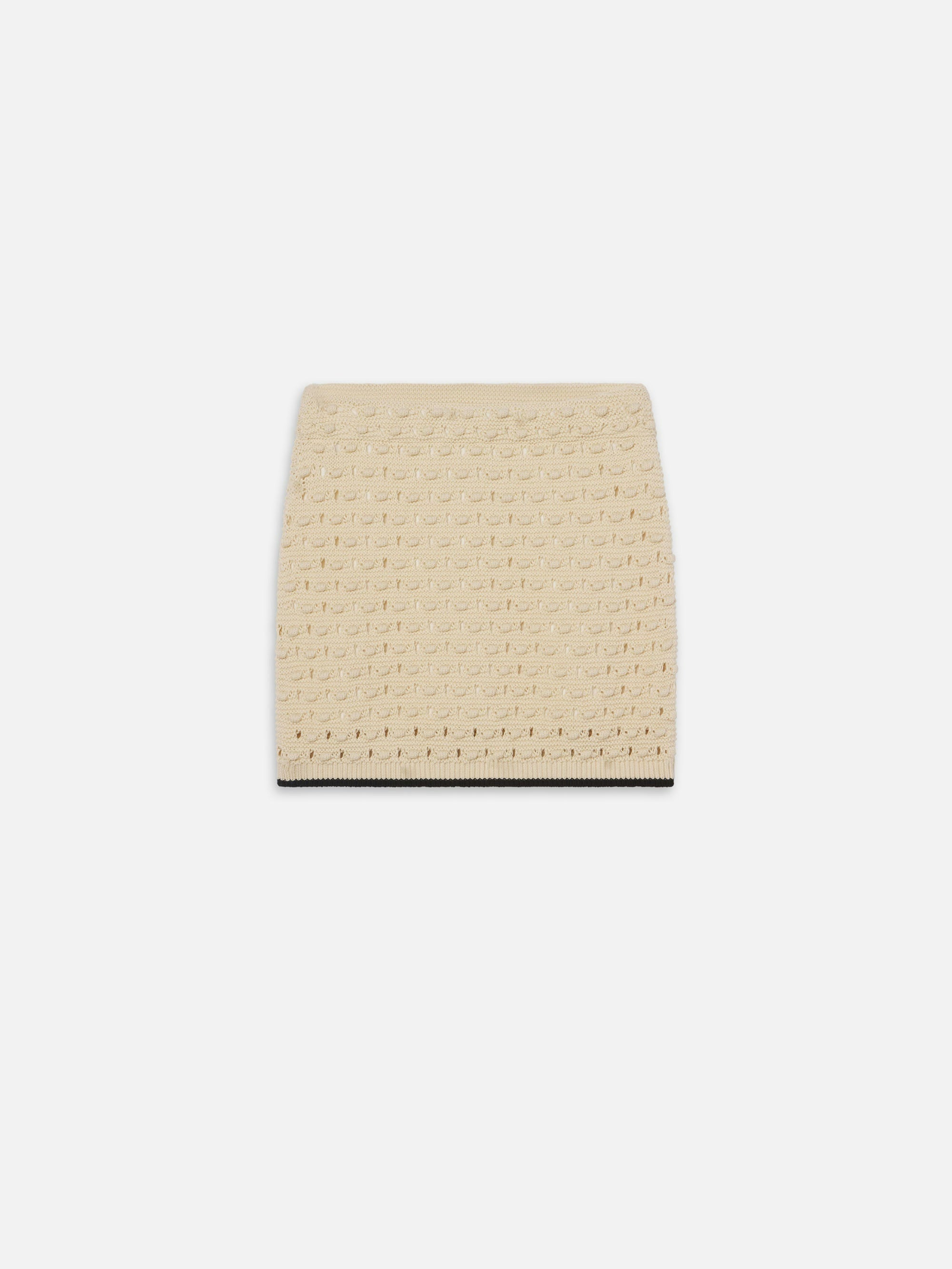 The Bauble Skirt by FRAME is shown in beige with a patterned surface and Bauble texture, photographed against a white background.