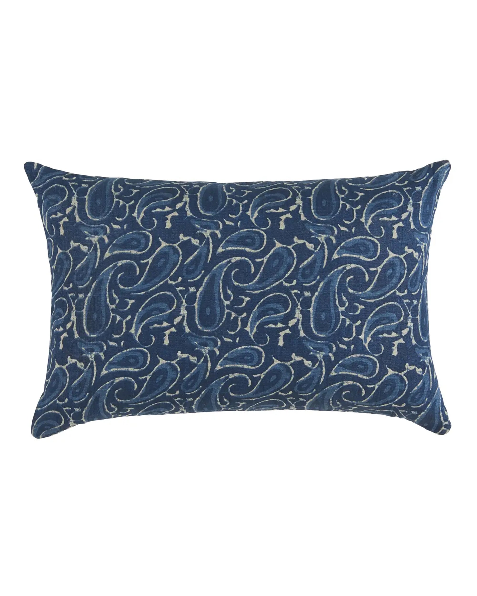 The Keri Blue Pillow 16x24 by Liam & Lana features a blue and white botanical block print on handprinted linen, adding a refreshing touch to any space.