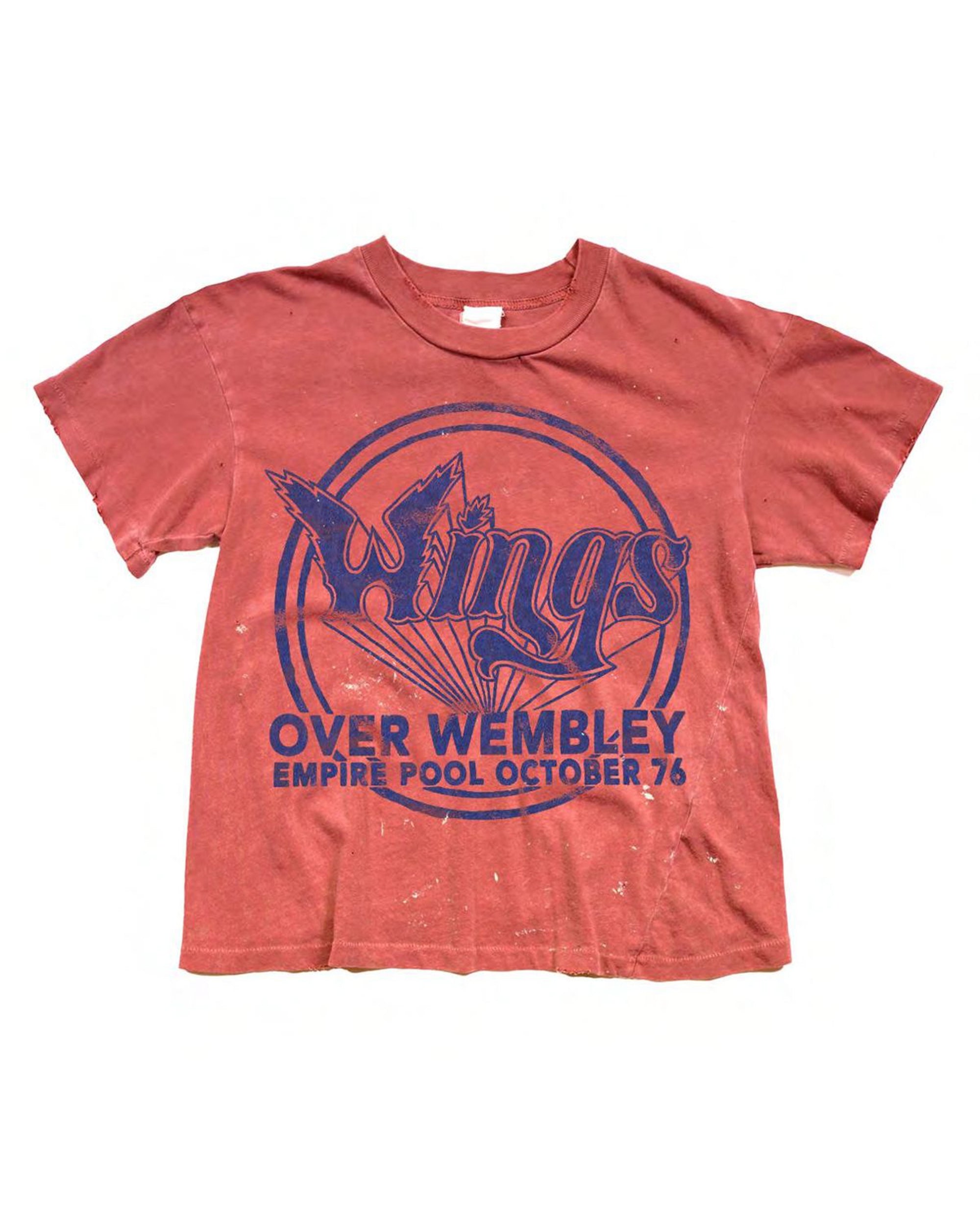 Red crop tee featuring a blue bird and Wings Over Wembley Empire Pool 1976 by Made Worn at Bungalow Furniture &amp; Accessories.