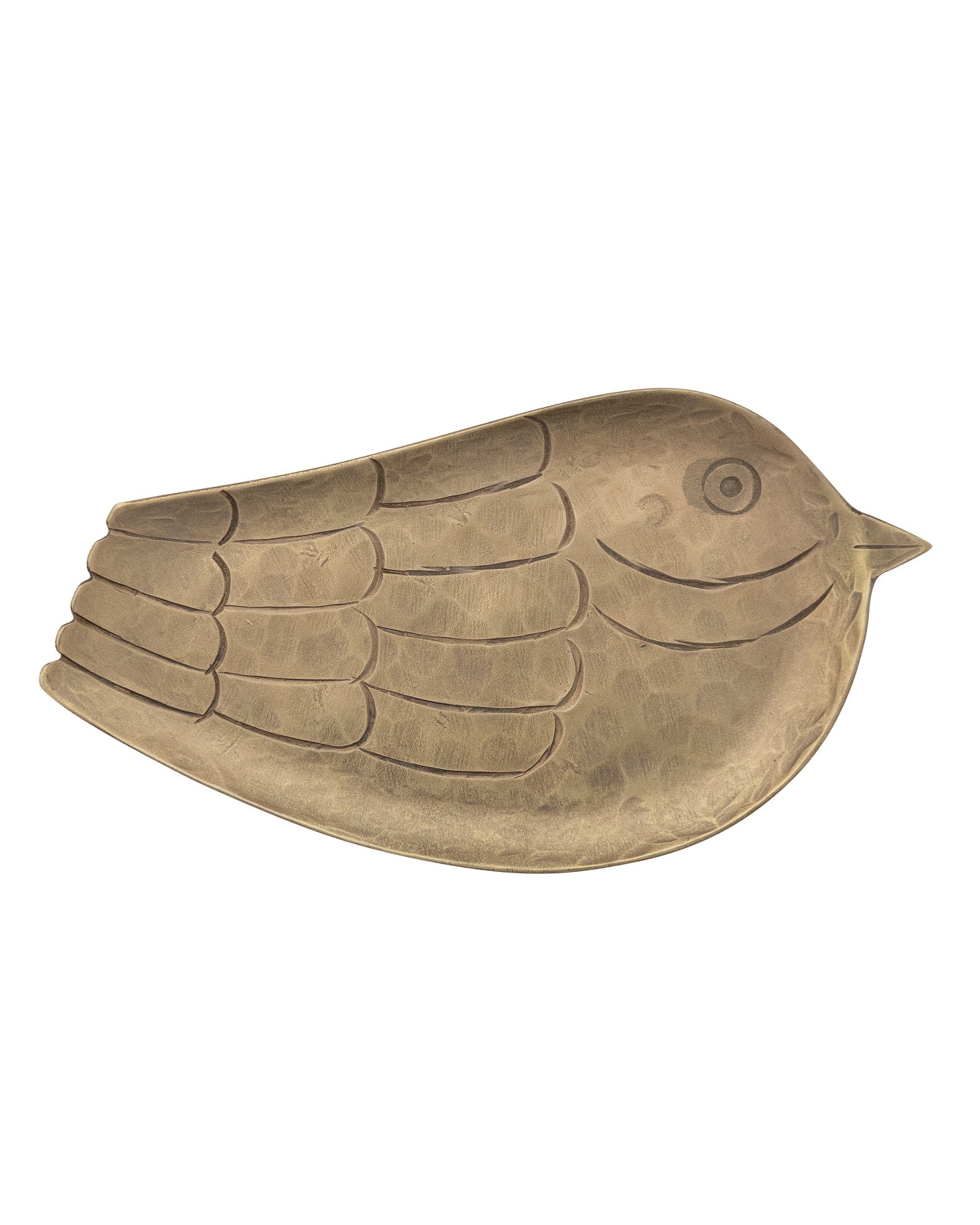 Engraved iron bird tray with antique gold finish by Creative Co-op, perfect as a decorative catchall.