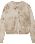 Beige and light brown Batik Cardigan by Jumper 1 2 3 4/CR2, featuring tie-dye cashmere, long sleeves, ribbed cuffs and hem, crew neck, and front button closure.