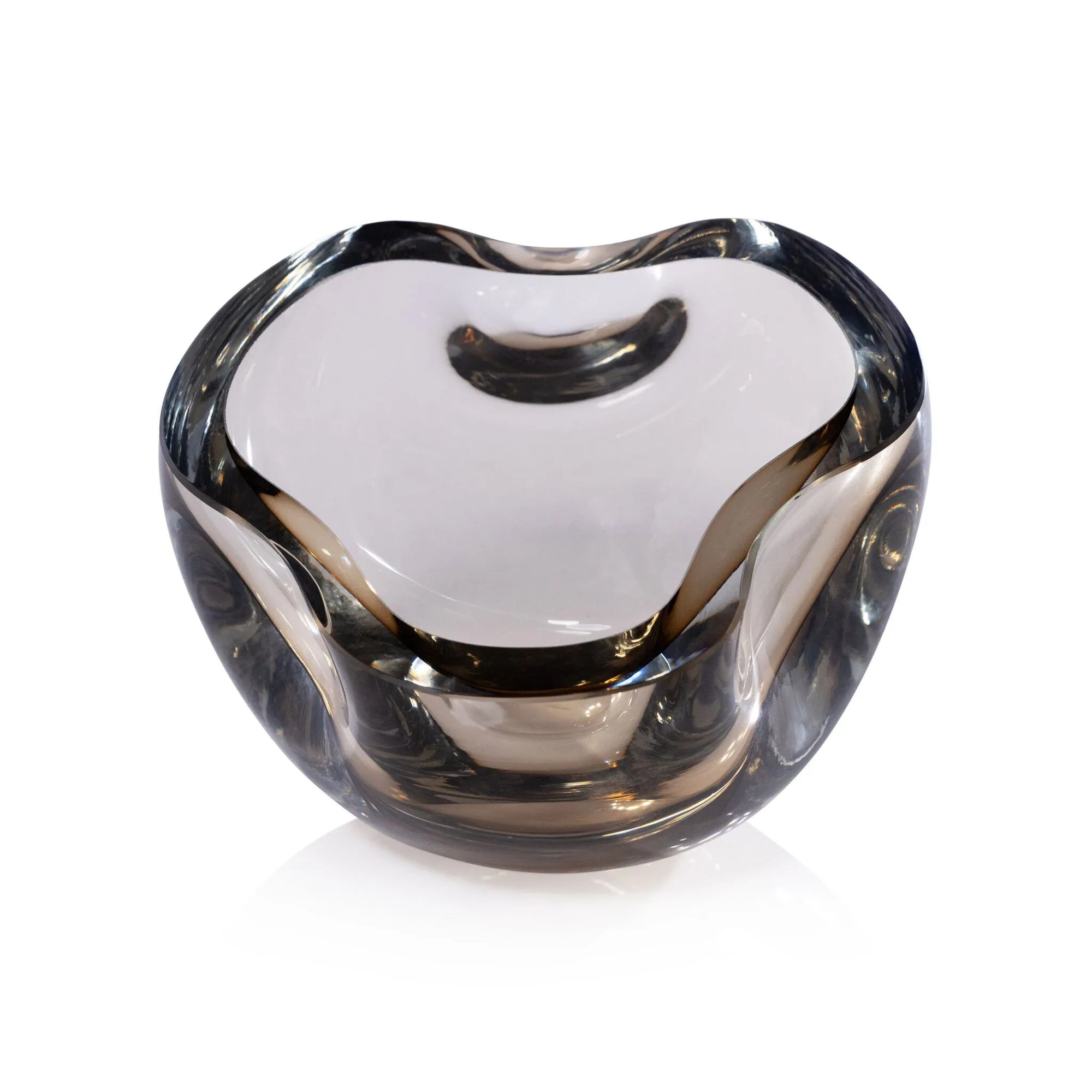 The Zodax CH-7877 Viento Glass Bowl features a clear, heart-shaped design with smooth, rounded edges and is shown against a white background.