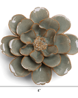The Moss Grey Oxeye Daisy by Chive Ceramics (thru Faire) is a 4"x4" handmade pottery decor piece with layered greenish-gray petals and brown edges—ideal as unique plant wall decor.